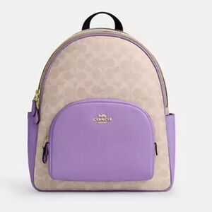 💜 Coach NWT Court Backpack In Signature Sand & Iris Purple Canvas